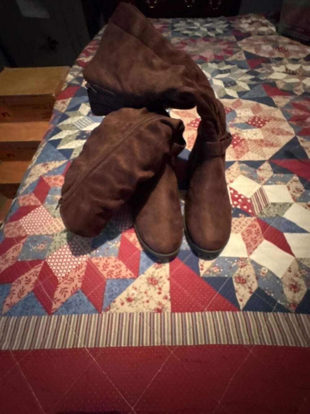 Chambers Brown Suede Textile Slouchy Mid-Calf Boots with Side Zipper